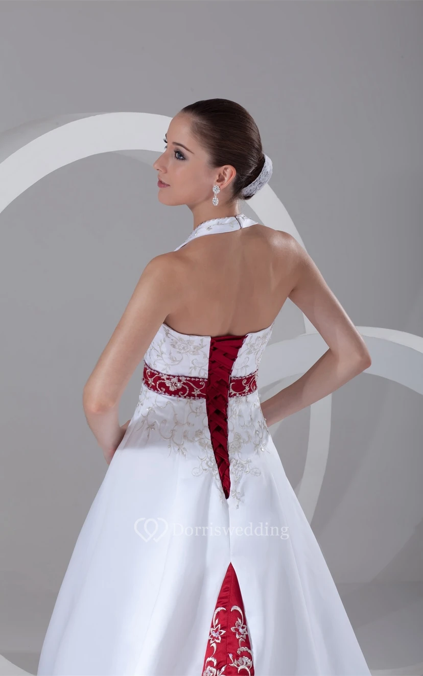 Stunning Halter Sleeveless a Line Satin Wedding Dresses view 7