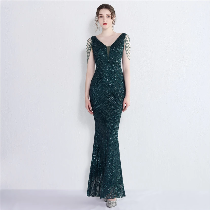 Paillettenbesetztes Meerjungfrauenkleid für Auftritte, Internet-Promi-Events, Bankette, Automodelle, Etikette, Abendkleid view 50