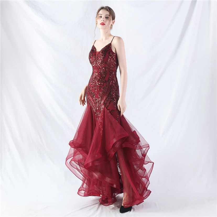 Vestido de actuación para celebración de baile caliente con cuentas de flores y posicionamiento de red rígida. view 21