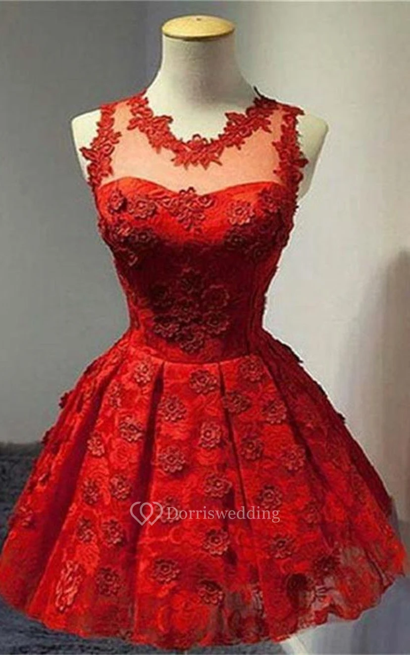 Robe courte sans manches en dentelle à col en V et plis