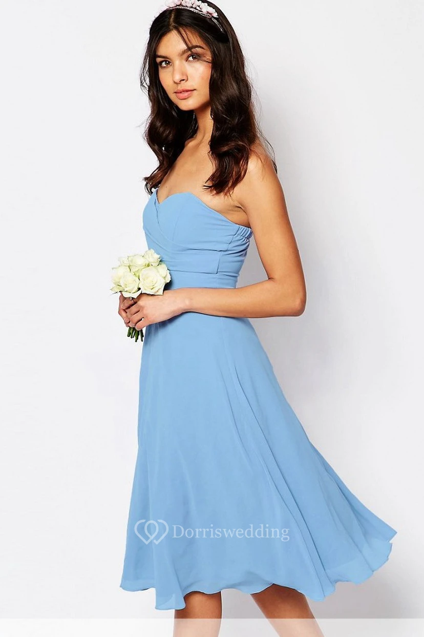 Sweetheart Knee-Length Chiffon Bridesmaid Dress With Ruching And Zipper view 3