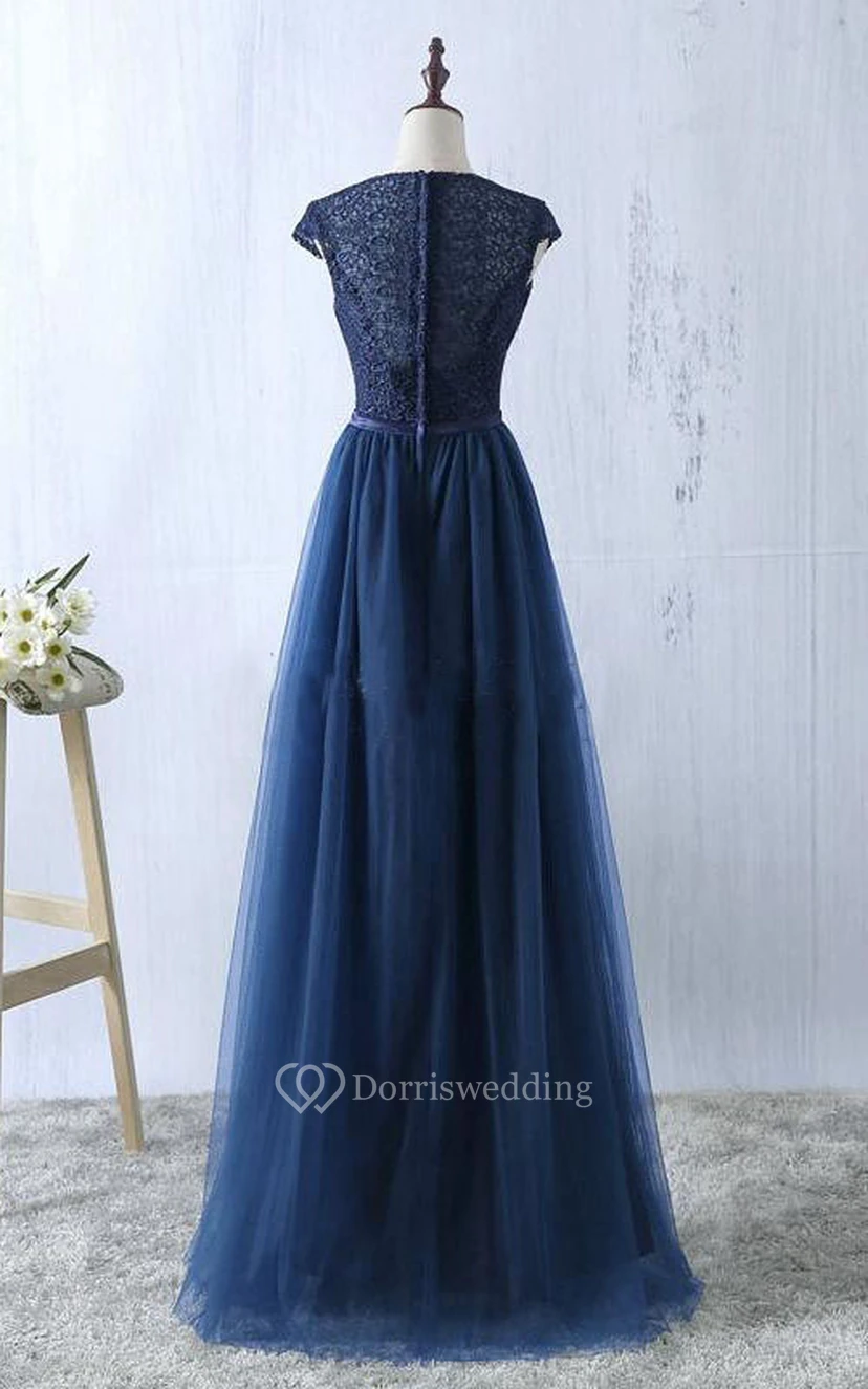 Cap-sleeved Scoop Neck A-line Tulle Dress  view 4