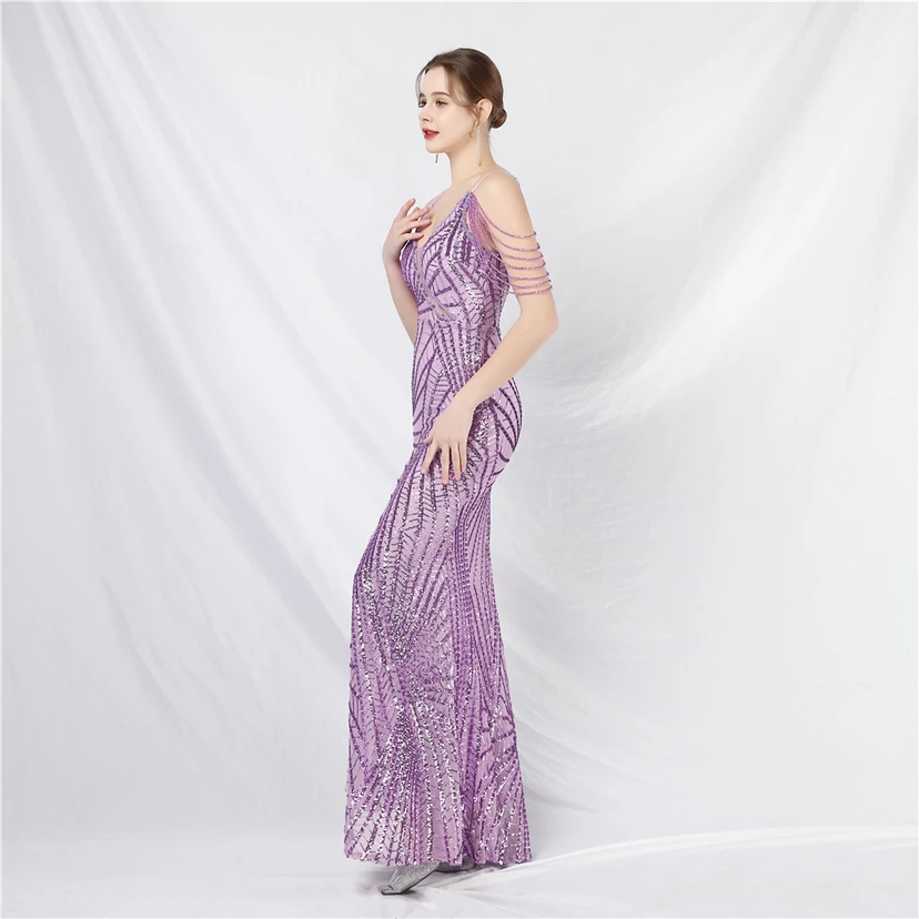 Robe de soirée ultra-résistante à rayures perlées et sequins view 53