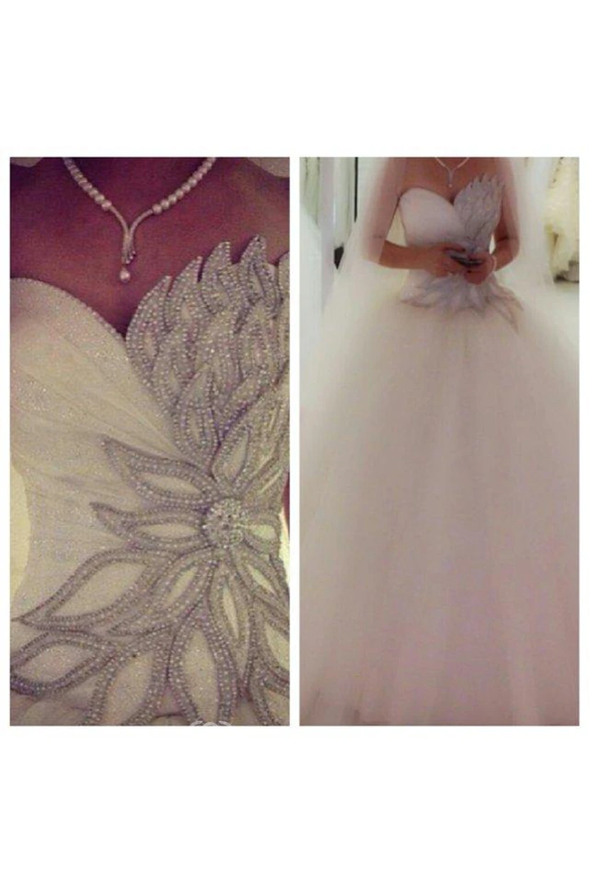 Newest Tulle Beadings White Princess Wedding Dress Ball Gown Sweetheart