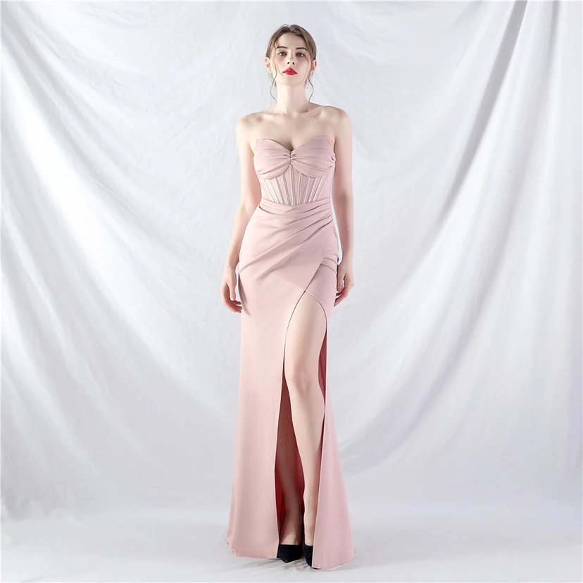 Vestido de noche de satén de alta gama con cola vertical pequeña y chaleco de espina de pescado de estilo palacio, de gran resistencia y cintura ajustada. view 46