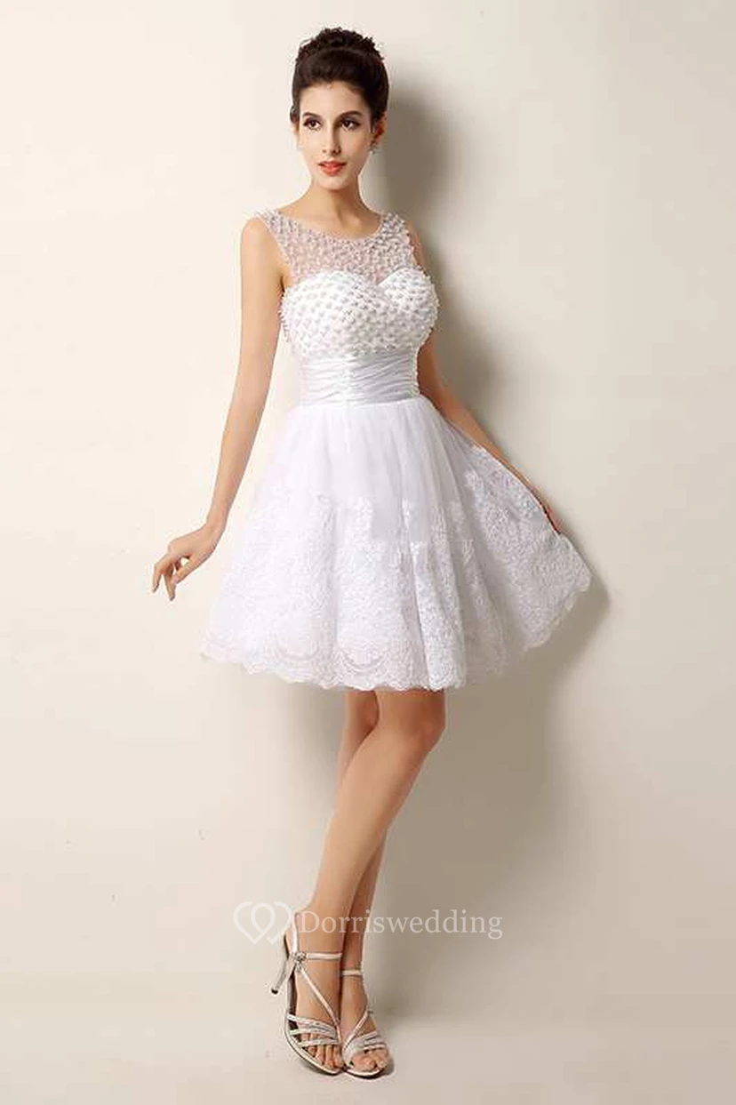 Strapless Scoop Neck Ruched Short Lace Dress view 4