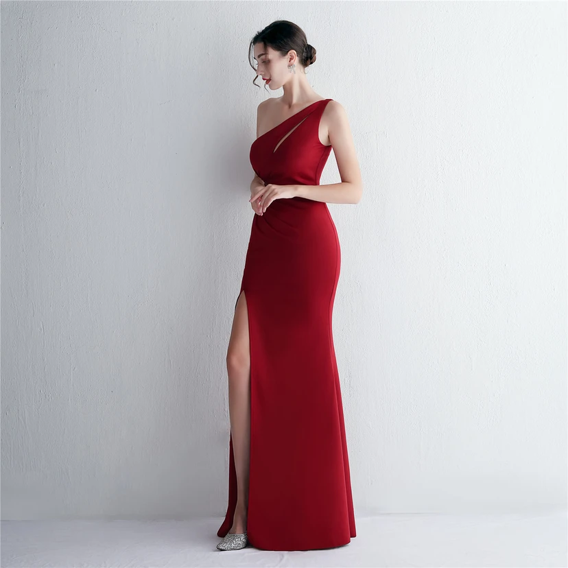 Pressing Beading Craft Toast Dress Long One Shoulder Thank You Banquet Slim Fishtail Skirt Wedding Car Model Exhibition view 48