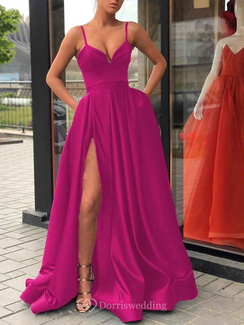 Spaghetti Satin Black Empire A-line Solid Prom Dress view 16