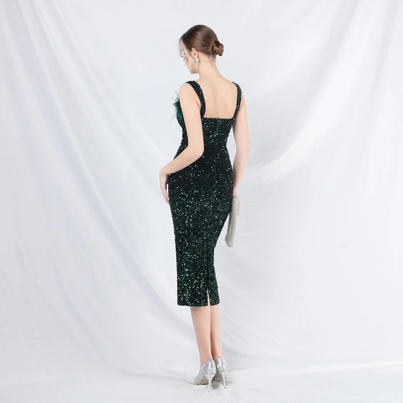 Craft Ostrich Feather Velvet Sequined Evening Dress view 60