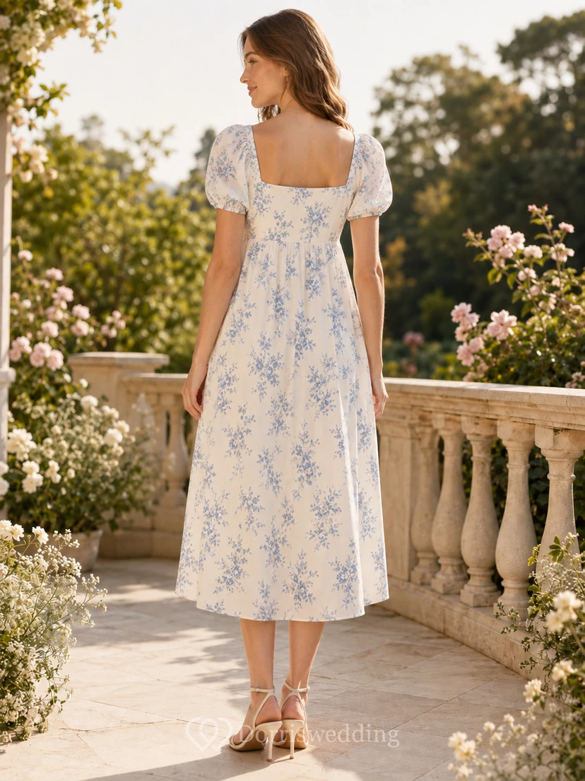 Bluebell Empire Ivory Tea-Length Square Short-Sleeve Cotton Vintage Guest Dress view 2
