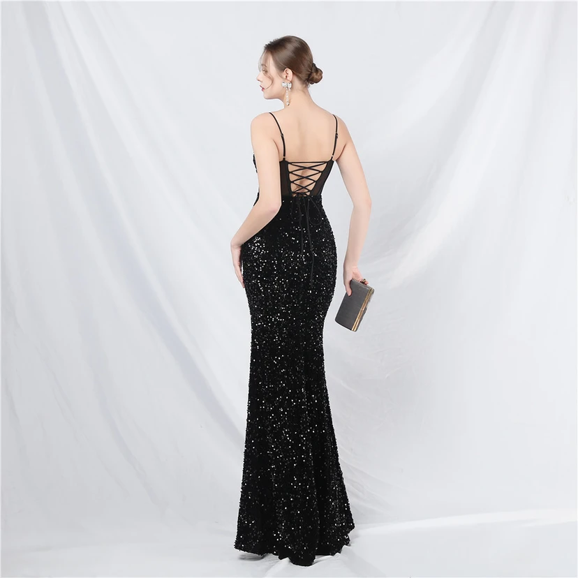 Palace Style Heavy Fishbone Waist Mesh Sequined High-End Evening Dress view 14