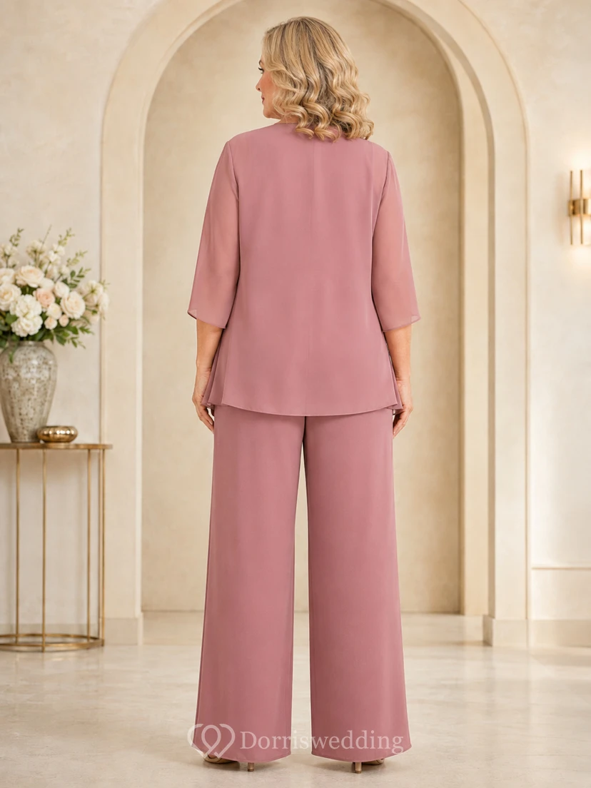Mother Dusty Rose Chiffon Jumpsuit with V-Neck Wrap Bodice and Cape Jacket view 2
