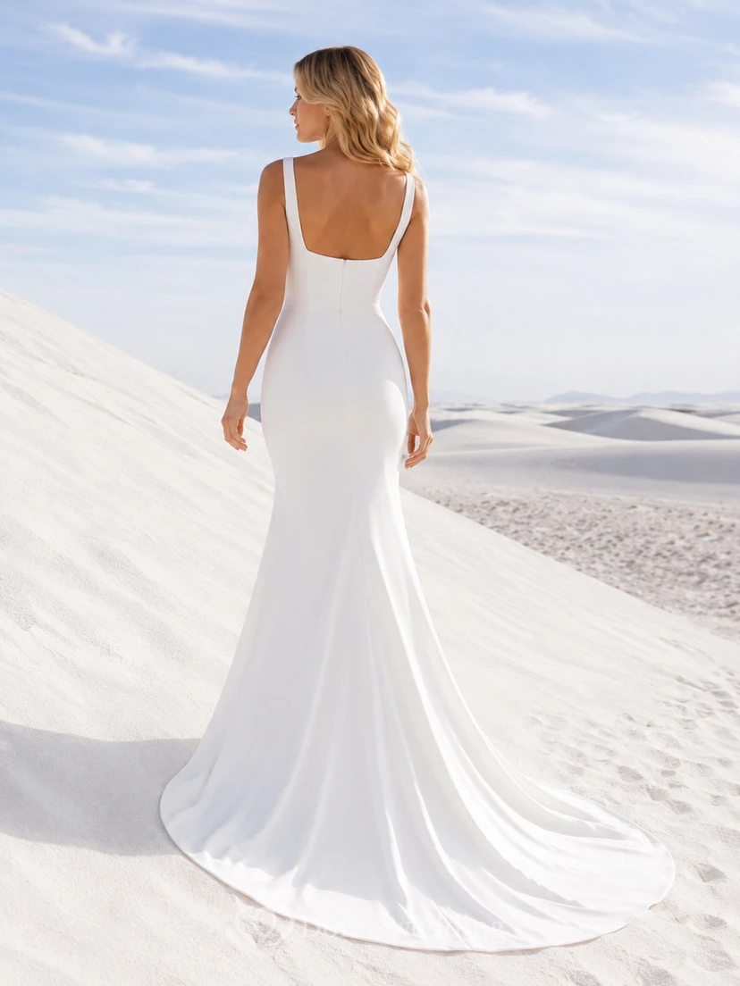 Robe de mariée sirène minimaliste en crêpe Dunes à col carré et encolure carrée view 2
