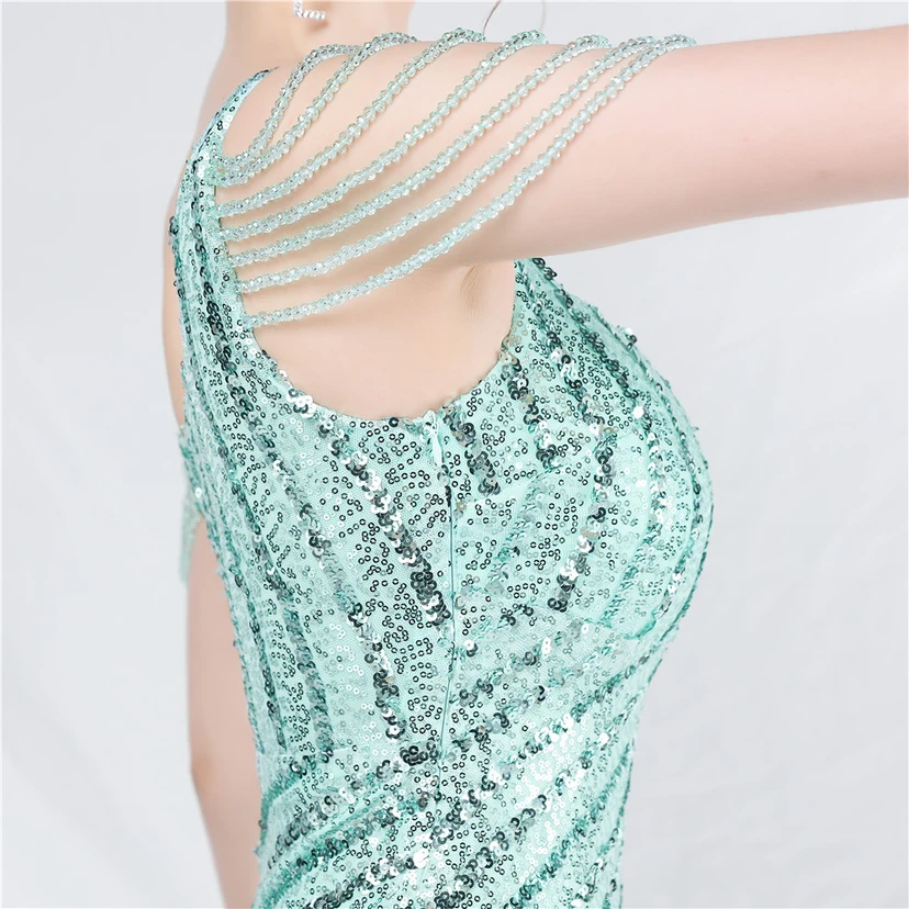 Craft Sequined Velvet Bottom Handmade Beaded Long Elegant Light Luxury Evening Dress view 20