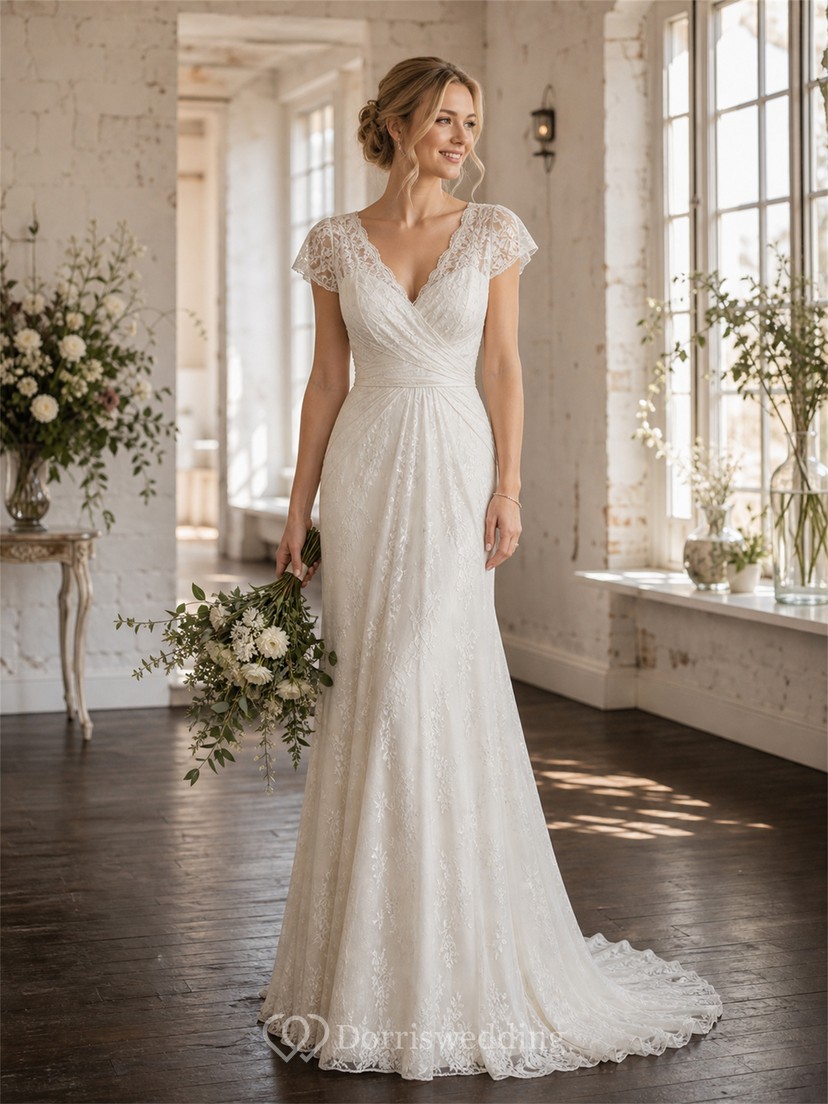 wedding dress wrap Around Linen Dress. Handcrafted. World Wide Shipping high slit Bridal Wrap with Pearls |