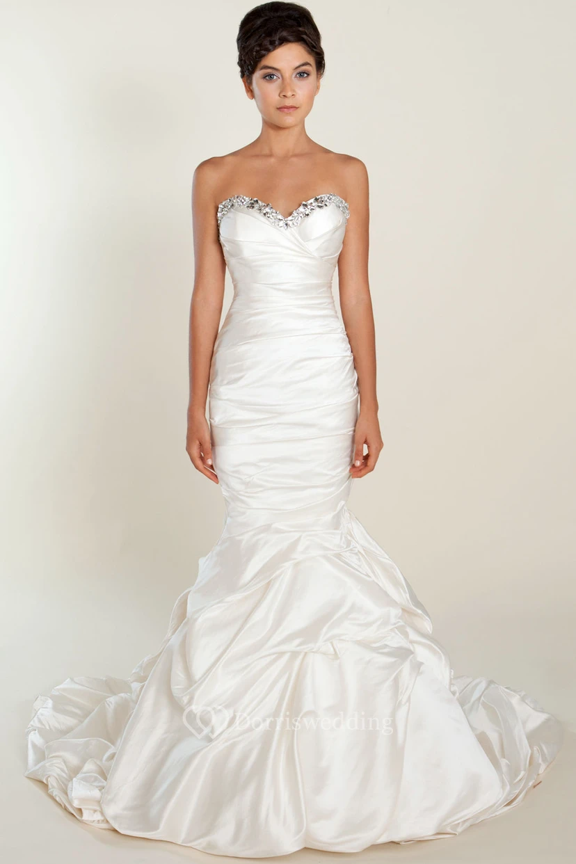 Mermaid Beaded Sweetheart Sleeveless Satin Wedding Dress