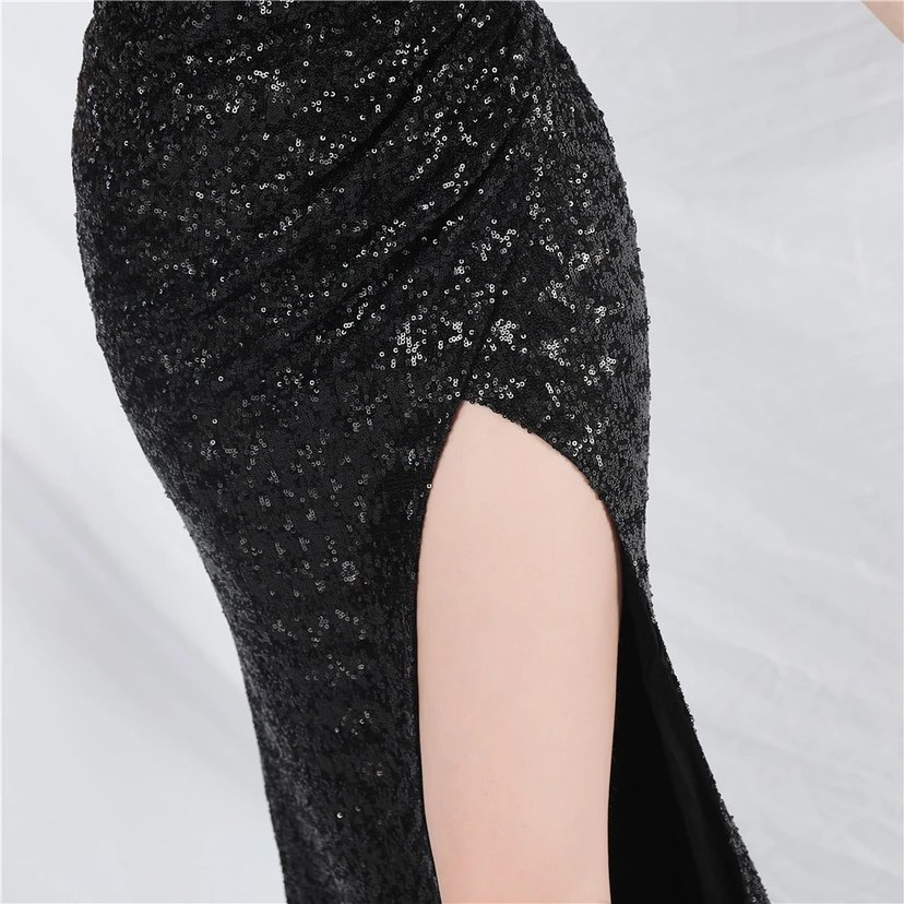 Vestido de noche de alta gama con chaleco de encaje de pelo de avestruz y diamantes, cintura de espina de pescado. view 10
