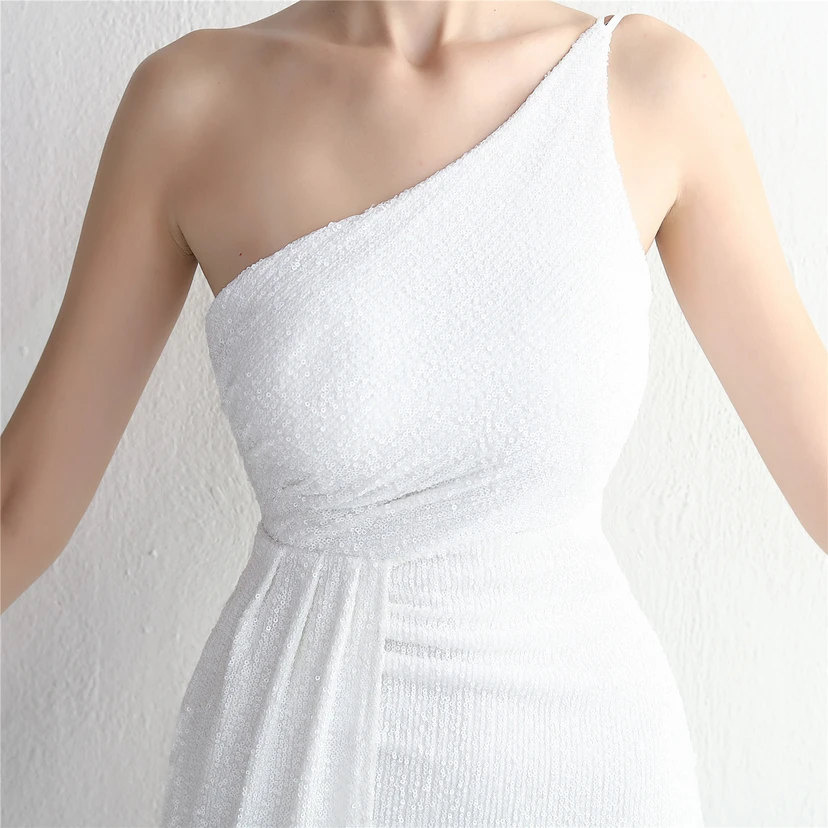 Sequined One-Shoulder Celebrity Cold Banquet Slit Long Sequin Aura Queen Dinner Fishtail Dress view 86