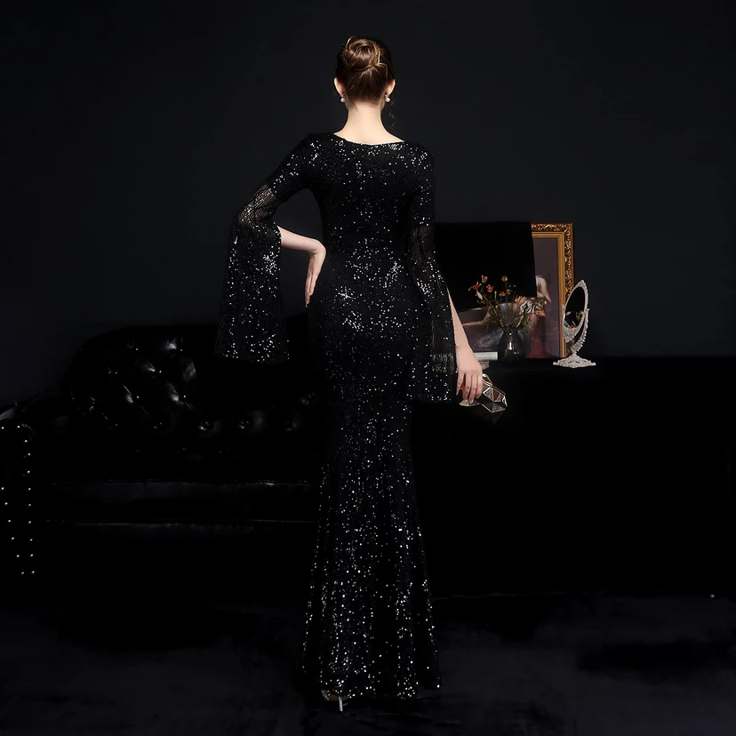 Robe de soirée élégante à sequins, longue, cintrée et sirène, idéale pour les réceptions et les célébrités. view 11
