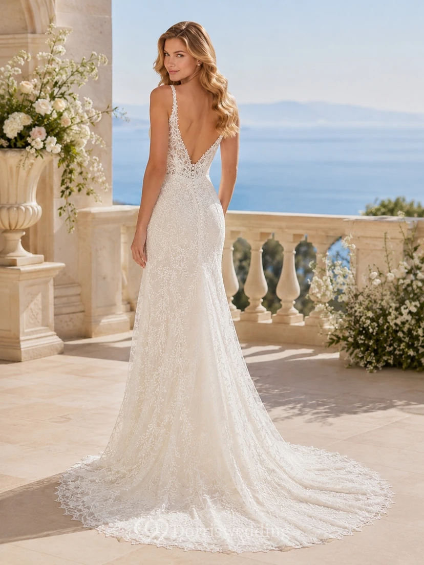 Vestido de novia formal elegante con encaje y corte en A view 2