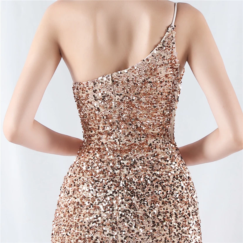 Sexy Abendkleid mit Samtsaum, Farbverlauf, Pailletten, hohem Schlitz und schräger Schulterpartie view 17