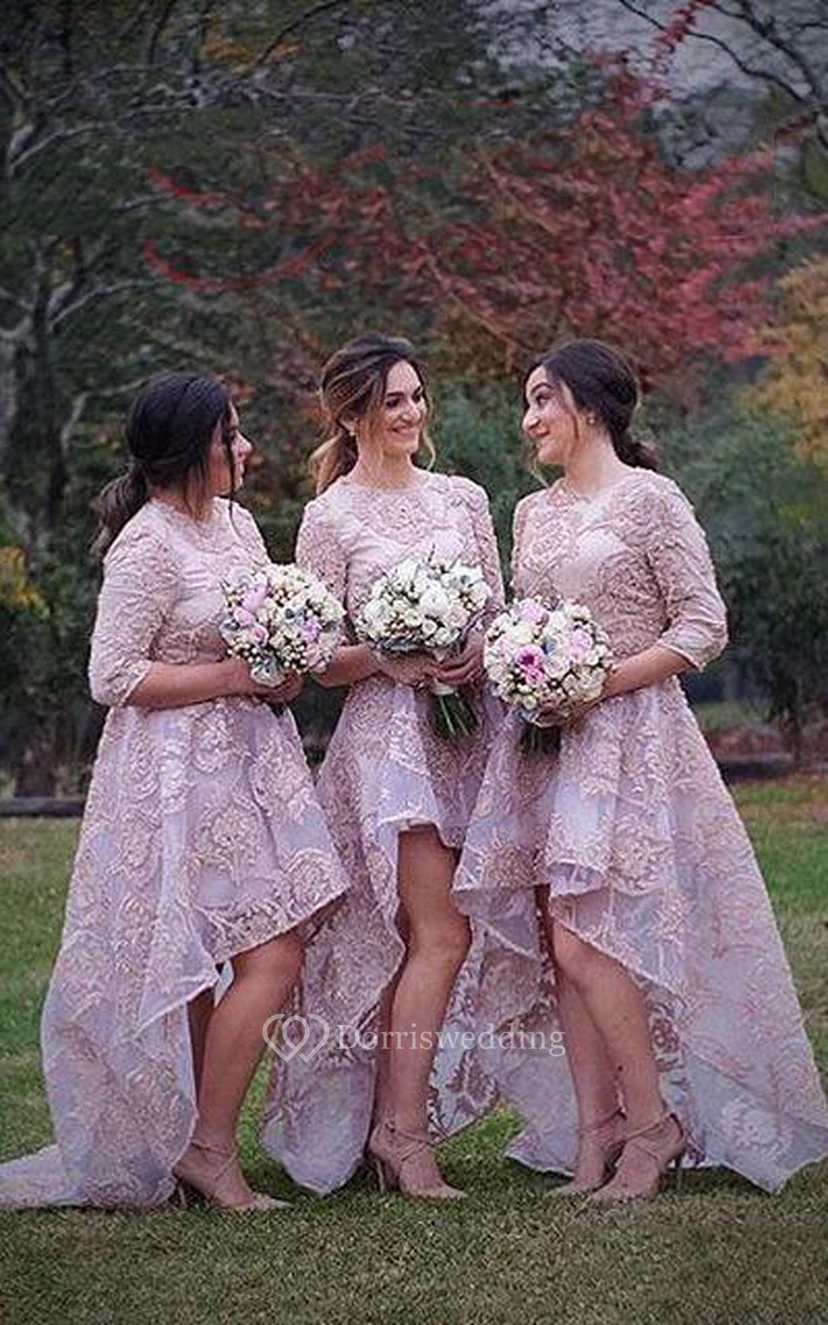 Robe trapèze asymétrique à manches mi-longues, plissée, ornée d'appliques et d'une fermeture éclair en dentelle view 3