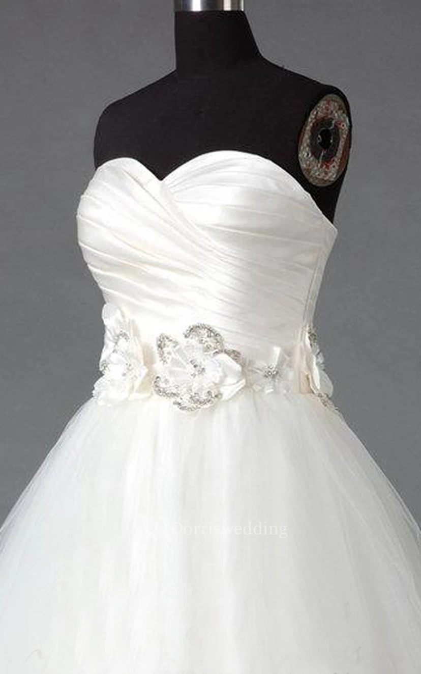 Sweetheart Tulle Ball Gown With Ruched Crisscross Bodice and Beaded Flowers view 3