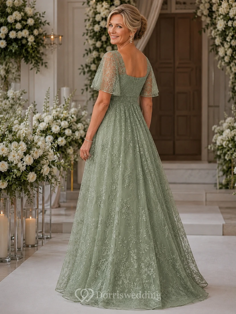 A-Line Scoop Short Sleeve Lace Mother Dress with Lace view 2