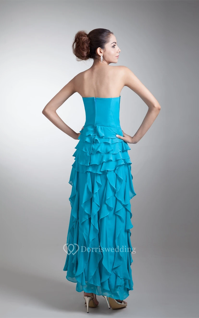 Strapless Ankle-Length Chiffon Dress With Cascading Ruffles view 7