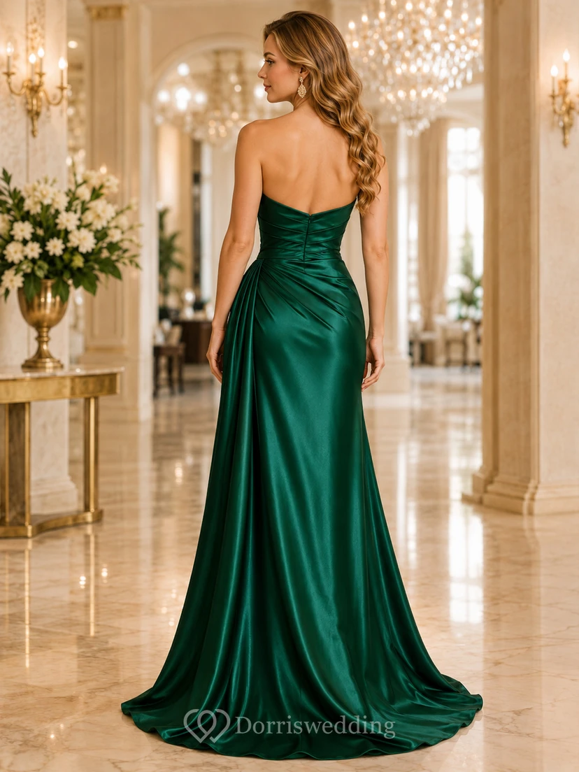 Dark Green Sweetheart Satin Mermaid Evening Dress view 2