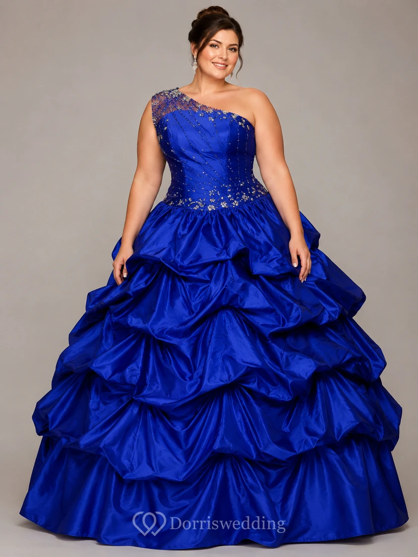 One-shoulder Ballgown With Ruffles and Beadings view 4