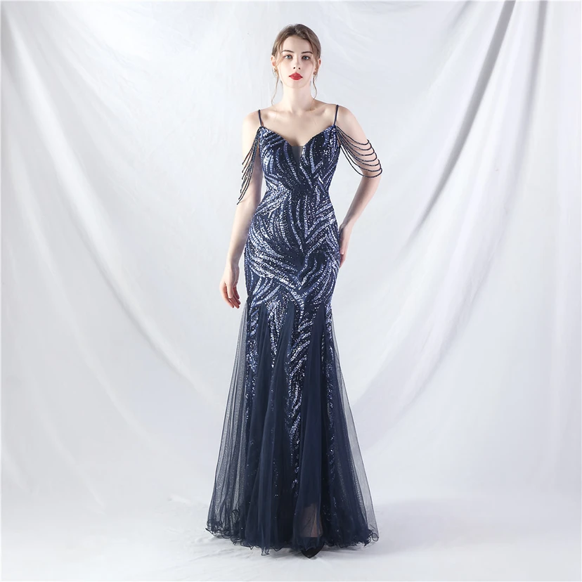 Layered Beads Spliced ​​Mesh High-End Evening Dress view 64