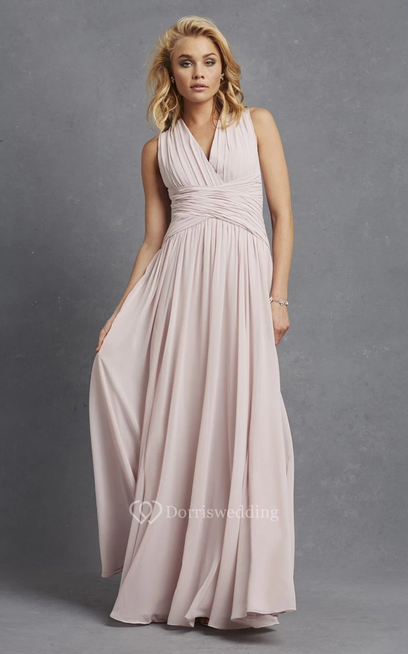 Sleeveless Chiffon V-Neck Dress With Crisscross Ruching view 17