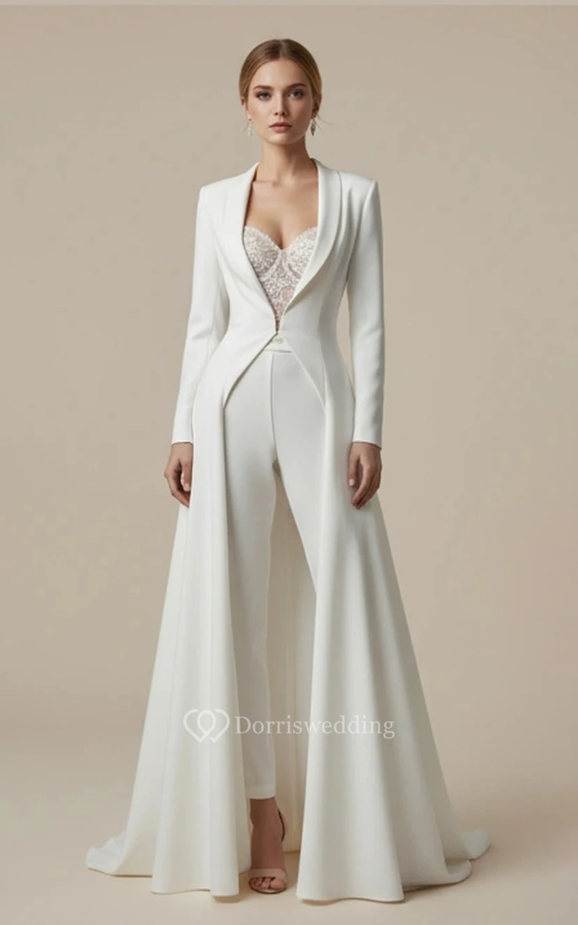 Combinaison longue blanche blazer pour mariage avec collants view 3