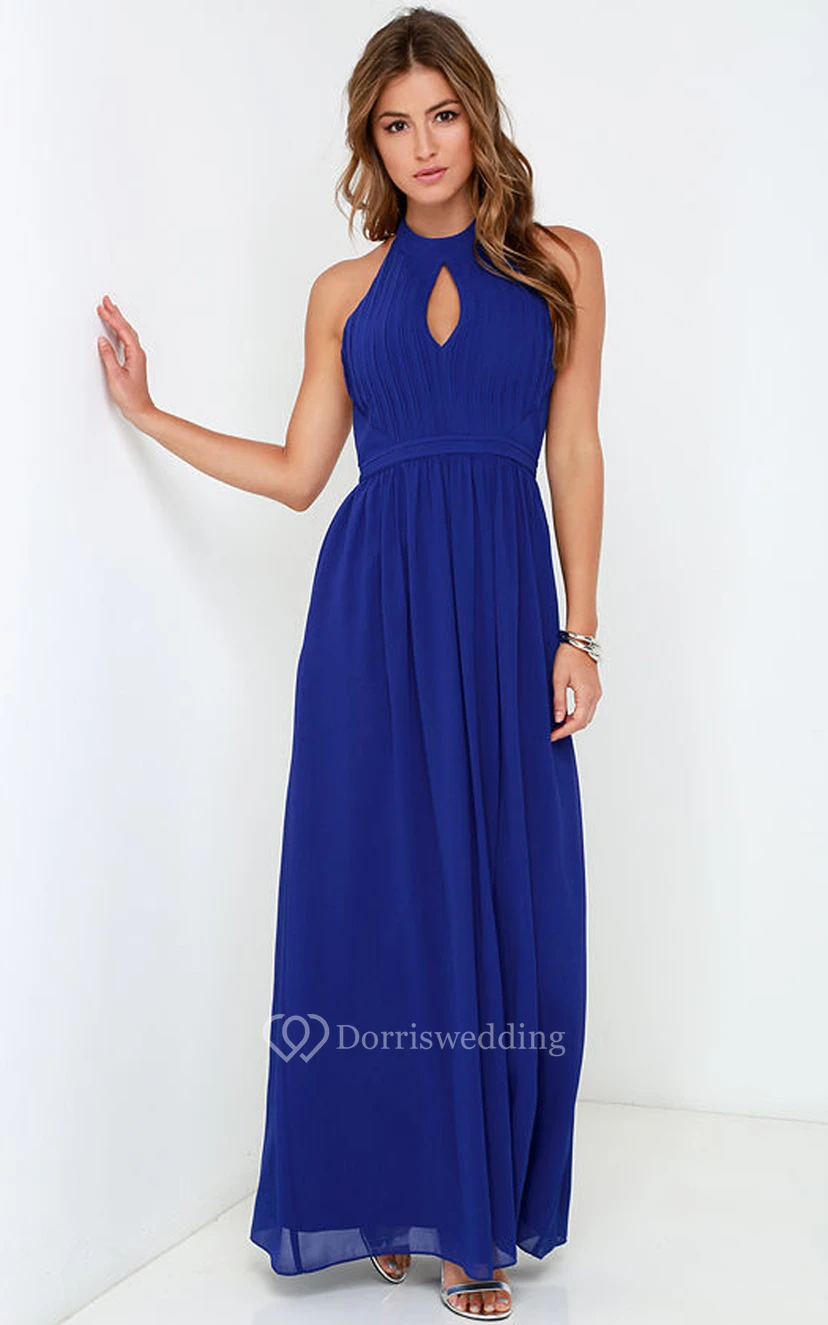 Empire Chiffon Long Sleeveless Brilliant Halter Dress view 2