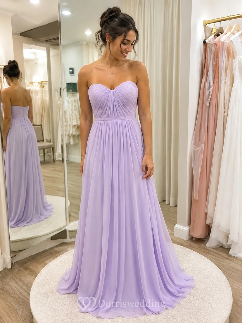 Sweetheart Pleated Chiffon A-line Gown With Zipper Back