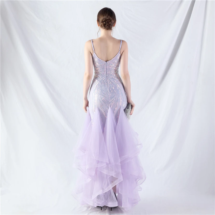 Vestido de actuación para celebración de baile caliente con cuentas de flores y posicionamiento de red rígida. view 51