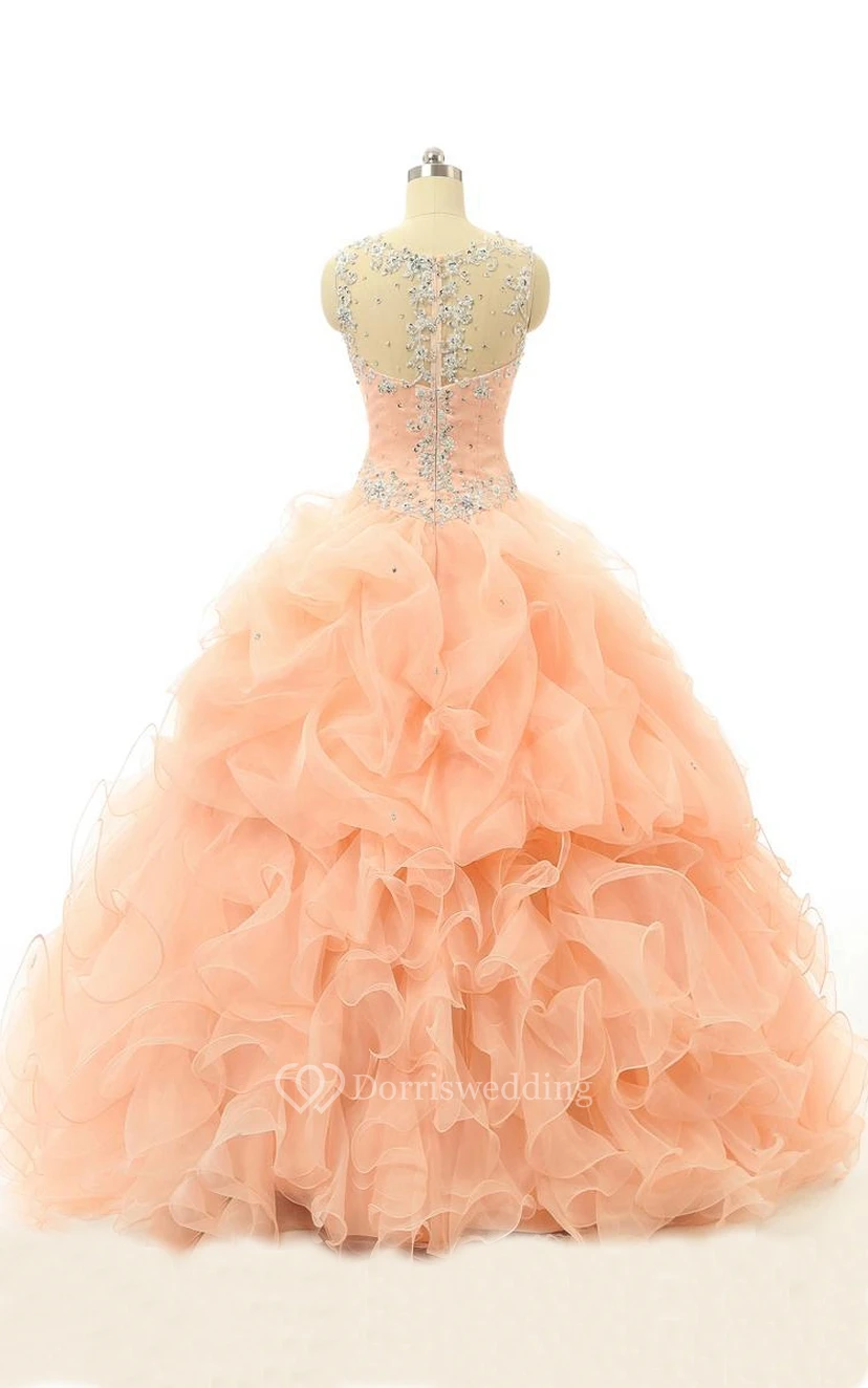 Ball Gown Floor-Length Sweetheart Sleeveless Beading Appliques Ruffles Organza Dress view 3