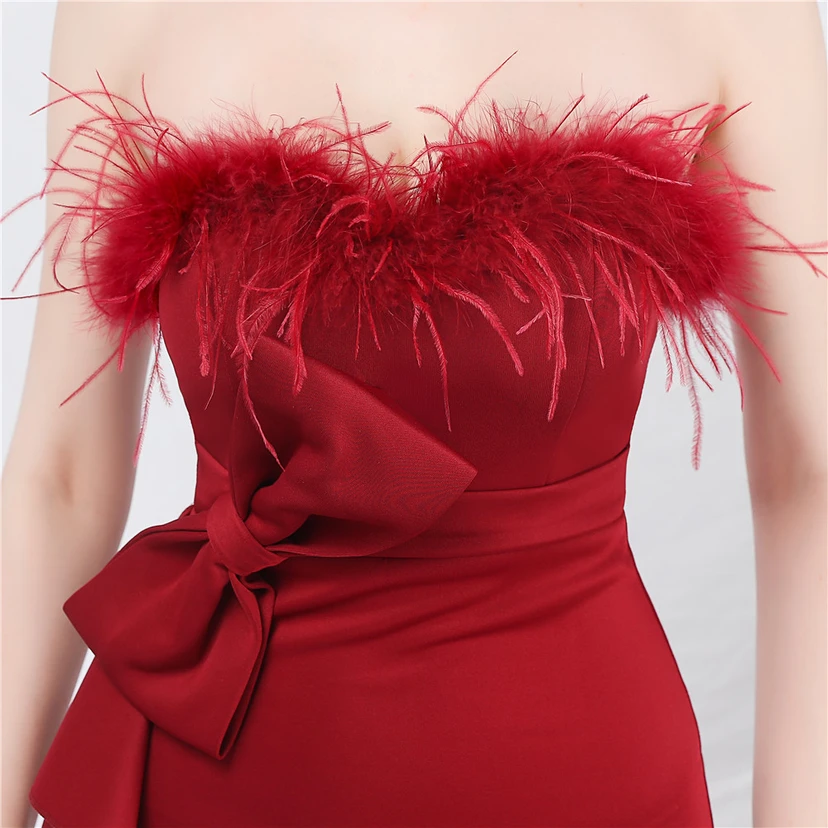 Crafted Custom-Made Ostrich Hair Off-Shoulder Tube Top Dinner Celebration Wedding Dress view 8