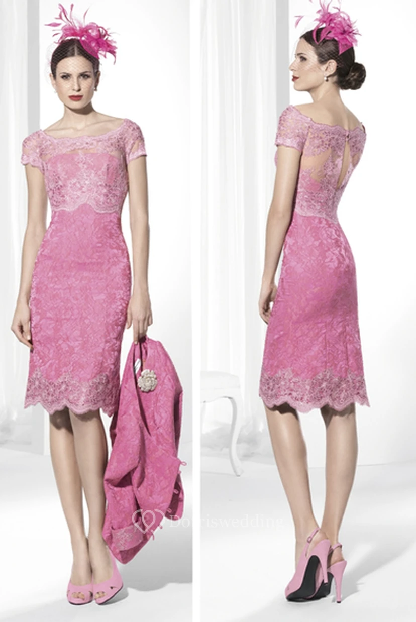 Pencil Scoop-Neck Knee-Length Jacket Lace Prom Dress view 2