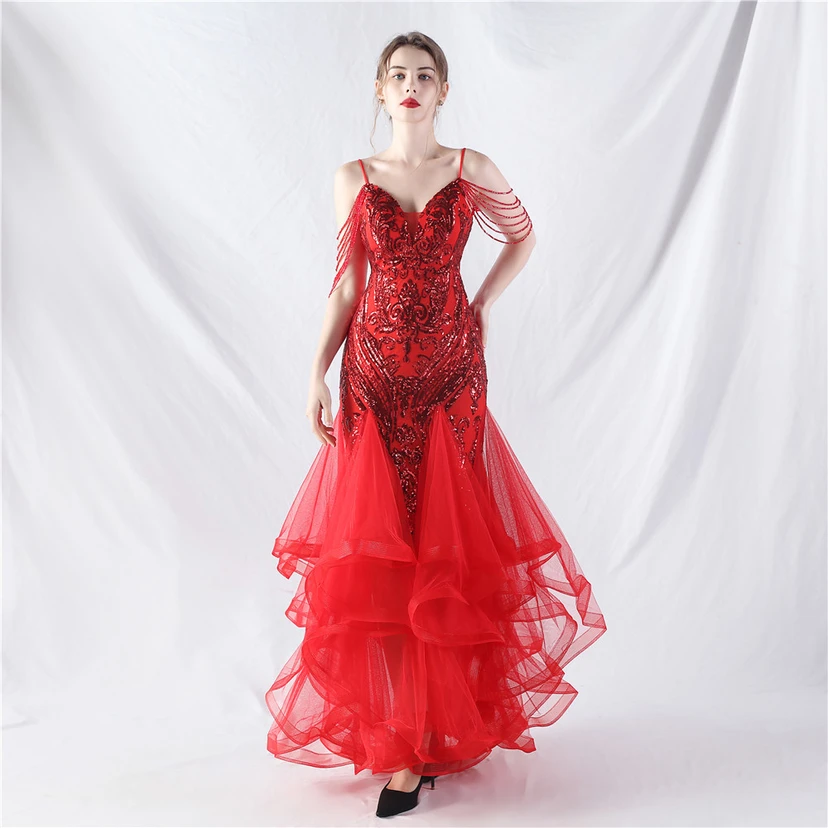 Handgefertigte Perlen, festes Netz, Positionierungsblumenperlen, Spleißnetz, heißes Tanz-Feier-Performance-Kleid view 32