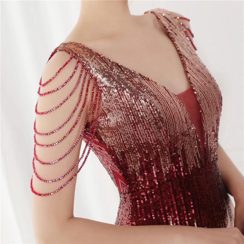 Vestido largo de lentejuelas con cola de pez, ideal para eventos, banquetes, eventos de celebridades y eventos de moda. Vestido de noche con etiqueta para modelos de automóviles. view 9