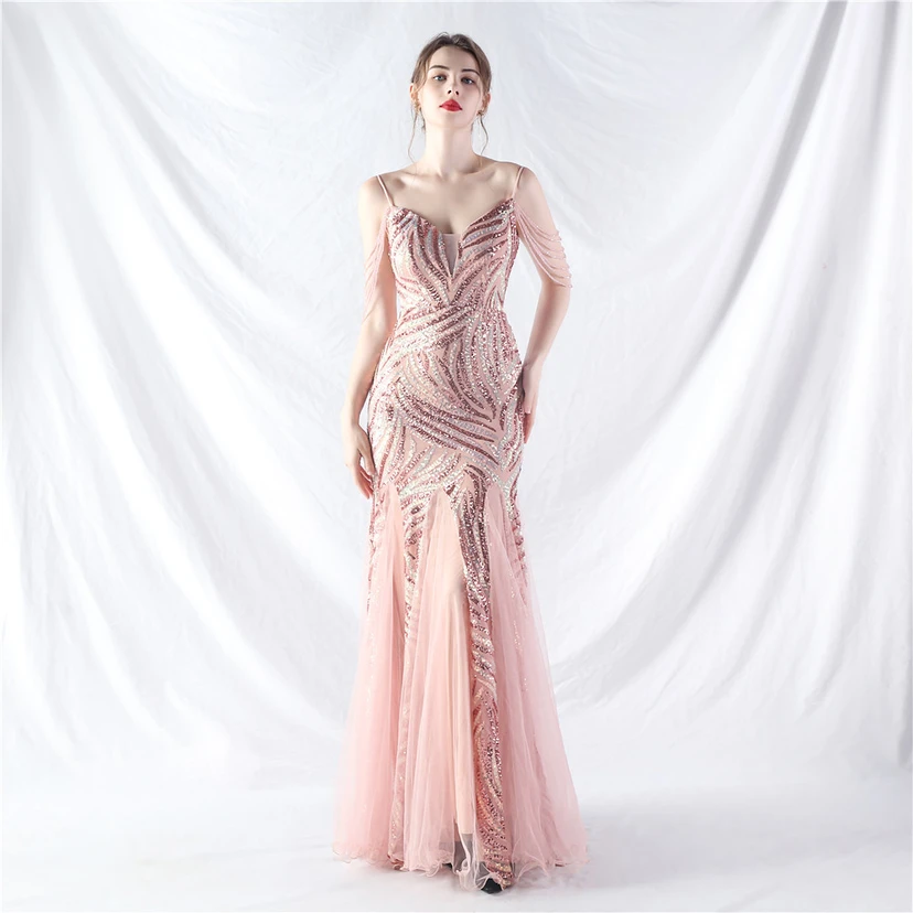 Layered Beads Spliced ​​Mesh High-End Evening Dress view 74