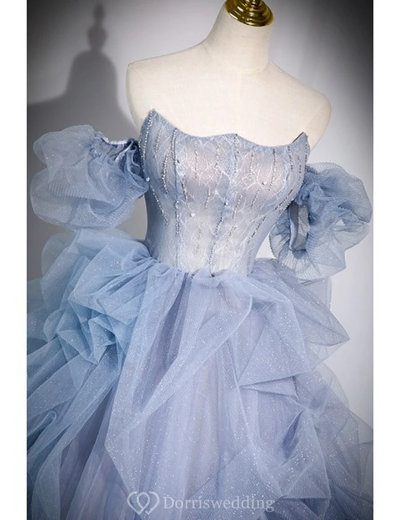 Robe de bal bleu clair à manches volantées view 15