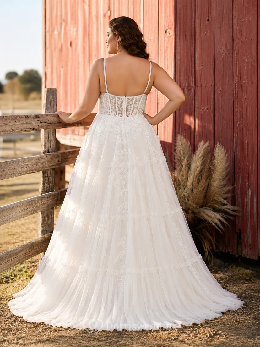 Plus Size Spaghetti Strap Corset Barn Wedding Dress view 2