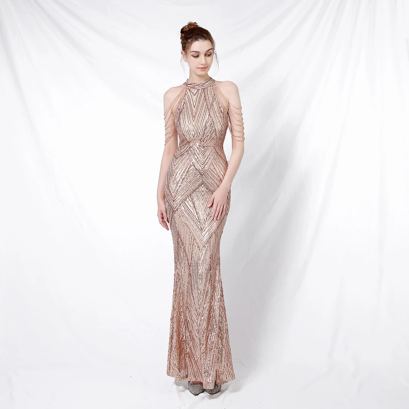 Robe de soirée élégante à col halter et sequins, allure de reine, style banquet, longue robe de soirée sirène à sequins, style star, glamour et décontracté. view 36
