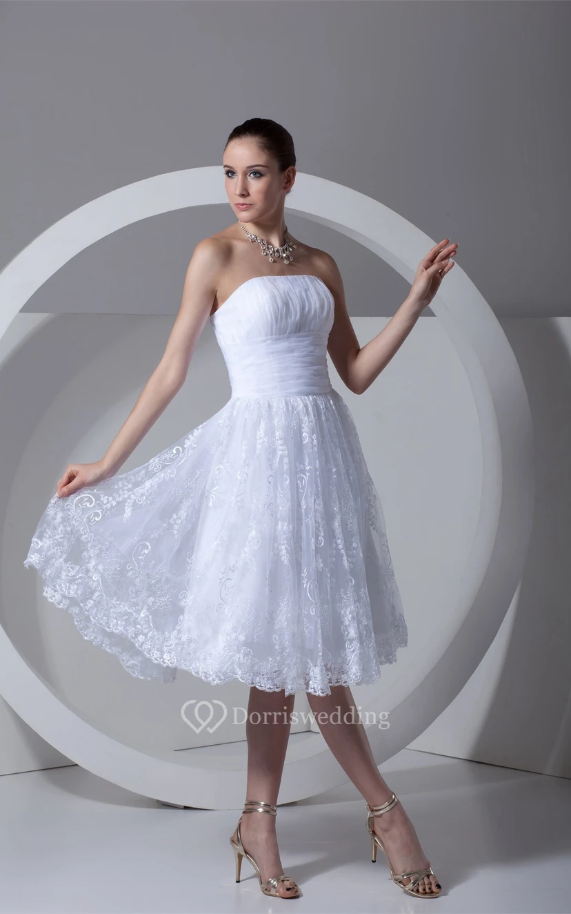 Romantic Satin Appliqued Sleeveless a Line Strapless Short Wedding Dresses view 5