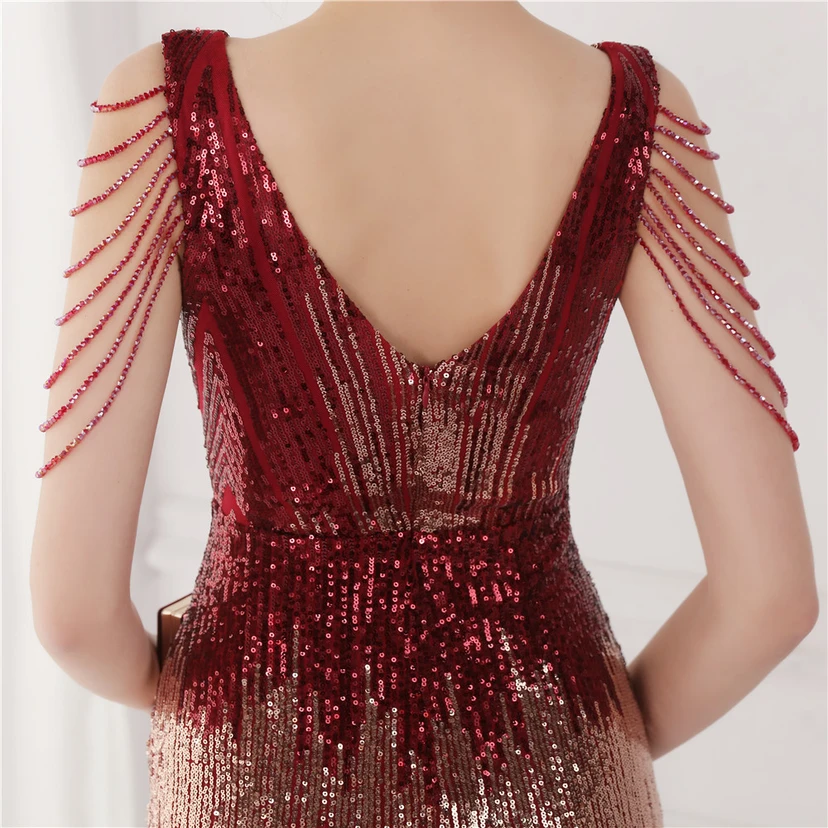 Vestido largo de lentejuelas con cola de pez, ideal para eventos, banquetes, eventos de celebridades y eventos de moda. Vestido de noche con etiqueta para modelos de automóviles. view 7