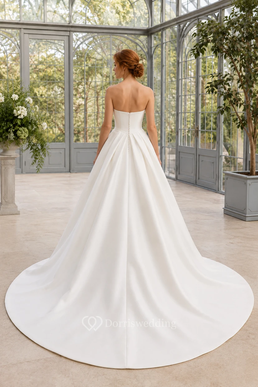 Brautkleid aus Satin, Ballkleid, trägerlos, Herzausschnitt, Schleppe view 2