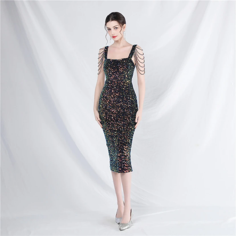 Craft Sequined Velvet Bottom Imitation Handmade Fantasy Sequin Evening Dress Daily Mini Dress view 21